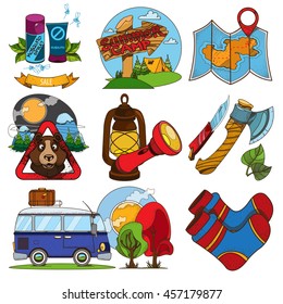 Set on the theme of tourism color illustration. Travel logos.