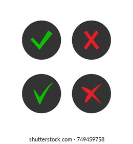 Set on tick and cross icons. Accept and decline symbols