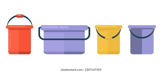 Set of buсkets on a white background. Cleaning and disinfection tool. Cleaning equipment set