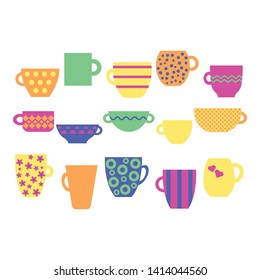 Set on white background. Retro style. Symbol collection. Coffee cup flat icon. Coffee mug vector. Tea cup flat icon. Tea mug vector.