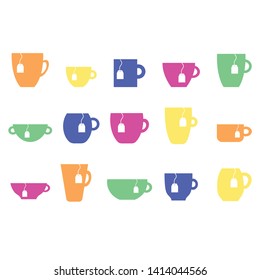 Set on white background. Retro style. Symbol collection. Coffee cup flat icon. Coffee mug vector. Tea cup flat icon. Tea mug vector.