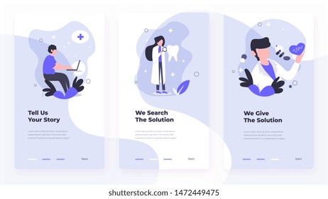 Set of onboarding screens user interface kit for healthy life , online health checkup,  mobile app templates concept. Modern UX, UI screen for mobile or responsive web site. Vector illustration