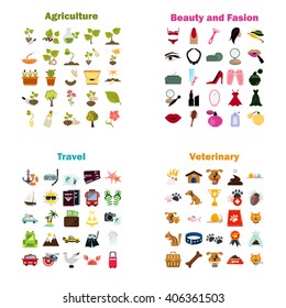 Set of one hundred color flat icons