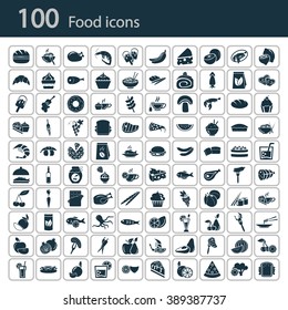 Set of one hundred food icons