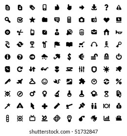 Set of one hundred icons for website interface, business designs, finance, security and leisure. Vector illustration.