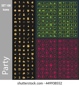 Set of one hundred party icons