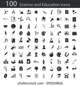 Set of one hundred science and education icons