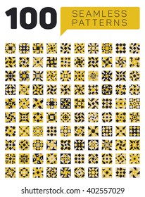 Set of One Hundred Seamless Ethnic Geometric Retro Patterns in Black White and Yellow Colors Abstract Background