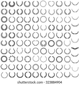 Set of one hundred and one silhouettes of laurel wreaths, vector illustration.