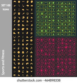 Set of one hundred sport icons on the background