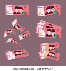 A set of one hundred thousand Indonesian rupiah currency paper money design