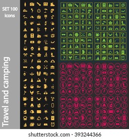 Set of one hundred travel and camping icons