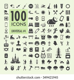 Set of one hundred vector icons with various concepts, isolated on light green
