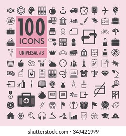 Set of one hundred vector icons with various concepts, isolated on light pink 