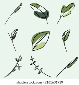 set of one line continuous drawing tropical leaf. Summer botanical leaf