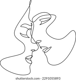 Set of one line faces, couple man and woman. Valentine's day minimalistic vector illustration. Modern single line art.