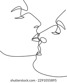 Set of one line faces, couple man and woman. Valentine's day minimalistic vector illustration. Modern single line art.