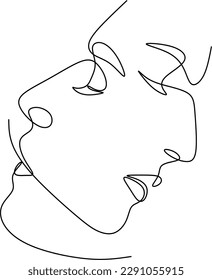 Set of one line faces, couple man and woman. Valentine's day minimalistic vector illustration. Modern single line art.