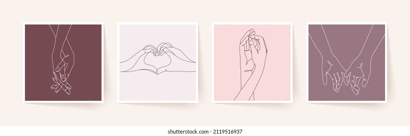 Juego de una línea de mano. Ilustración vectorial del día de San Valentín. Arte moderno de una sola línea.
