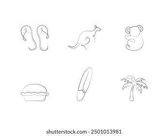 Set of one line icons, Aussie theme, vector illustration