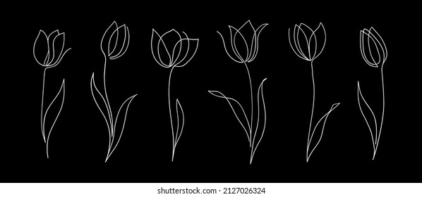 Set One Line Tulips Hand Drawn Stock Vector (Royalty Free) 2127026324