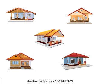 set of One story house on white background