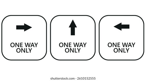 Set of One Way Only Vertical Warning Sign Poster or Sticker Design Icon with Direction Arrow and Text. Vector Image.