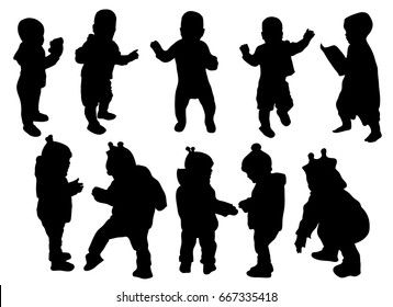 Set of one year old baby silhouette, baby, vector