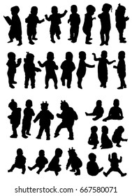 Set of one year old baby silhouette, baby, vector