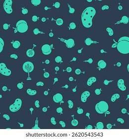 Set Onion, Potato, Tree and Peach fruit on seamless pattern. Vector