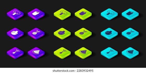 Set Onion, Watermelon, Pomegranate, Pineapple, Bell pepper and Mushroom icon. Vector