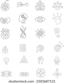 Set von Online künstlichen Intelligenz Web-Icons. KI-Technologie-Symbole für Web- und mobile Anwendungen. Maschinelles Lernen,