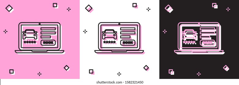 Set Online car sharing icon isolated on pink and white, black background. Online rental car service. Online booking design concept for laptop.  Vector Illustration