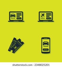 Set Online car sharing, , Train ticket and Laptop with icon. Vector