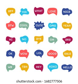 Set of Online Chat Vector Clouds. Bubble Talk Phrases with 
Different Words, Comments and Information Shapes