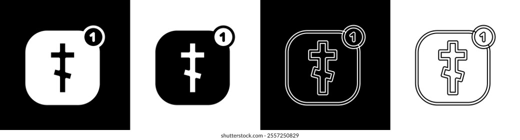 Set Online church pastor preaching video streaming icon isolated on black and white background. Online church of Jesus Christ.  Vector