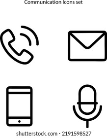 Set Of Online Contact Icon Concept. Black Buttons Symbol Of Call, Message And Web Communication. Handset Phone, Email, Man, Pin, Globe, Fax Line. 