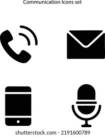 Set of Online Contact Icon Concept. Black Buttons Symbol of Call, Message and Web Communication. Handset Phone, Email, Man, Globe, Silhouette Icons. 