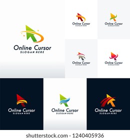Set of Online Cursor logo designs vector, Cursor with swoosh logo designs template