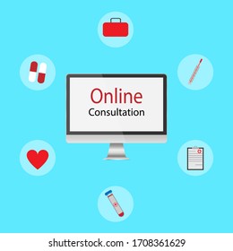 Set with online doctor for web design.Medical internet consultation.
