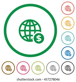 Set of Online Dollar payment color round outlined flat icons on white background