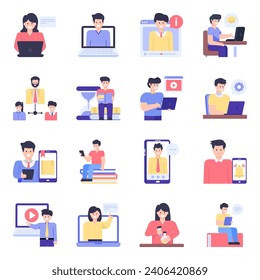 Set of Online Education Flat Character Vectors
