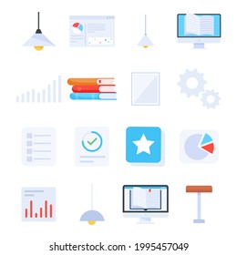 Set of Online Education Flat Editable Icons