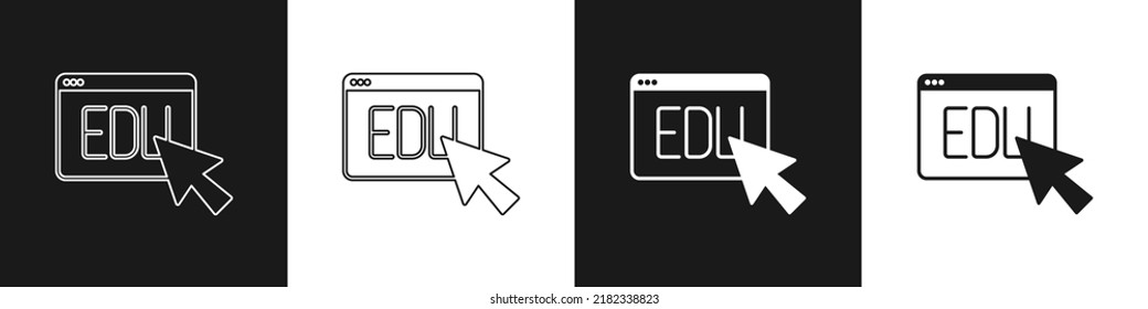 Set Online education and graduation icon isolated on black and white background. Online teacher on monitor. Webinar and video seminar learning.  Vector