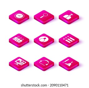 Set Online education, Headphones, class, Create account screen, Student working laptop, Task list,  and Magnifying glass icon. Vector