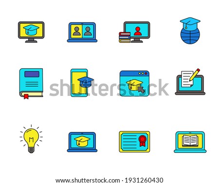 Set of online education icon with linear color style isolated on white background. 