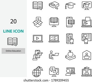 set of online education icons, ebook, learning