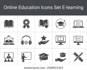 A set of Online Education Icons. including books, laptops,
graduation caps, awards, and online learning tools.vector illustration