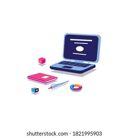 set of online education, illustration, laptop, etc. Modern design, colorful vectors