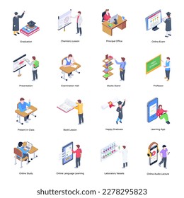 Set of Online Education Isometric Icons 

